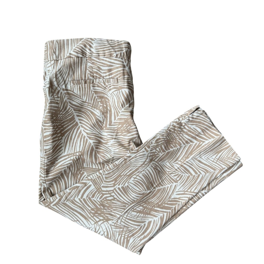 Talbots Modern Ankle Pants Womens 10 Tan White Palm Leaf Print Tropical Trousers